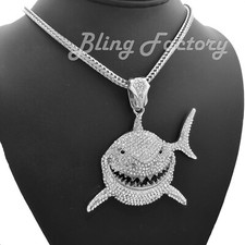 Collana catena franco hip hop argento PT 6ix9ine grande ciondolo squalo 18" 30" 36"