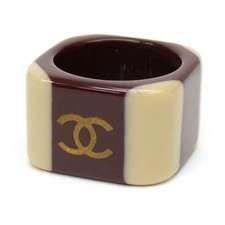 Anello CHANEL anello quadrato in plastica Coco Mark 01A bordeaux beige
