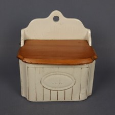 Antico Contenitore Sale Da Muro Ceramica Laveno Coperchio Legno Esposizione 1940