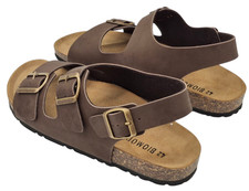 Sandali Uomo Ciabatte Tipo Birkenstock Milano Marrone Fibbie Plantare Anatomico