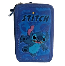 Astuccio Scuola 3 Zip Stitch 3D Blu Portapenne Matite Pastelli Nuovo