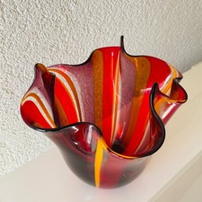 Vaso fazzoletto grande in vetro di Murano rosso e arancione