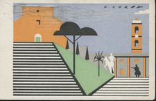 FUTURISMO URBANO CORVA CARTOLINA VIAGGIATA 1933 CAMPIDOGLIO FIUME TRIESTE
