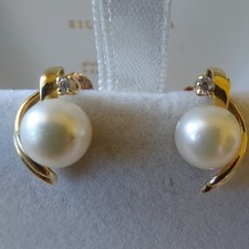 Orecchini a lobo in oro 18 kt con perla e zircone vintage cm 1,6x0,9 gr 3,9