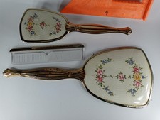Set Pettine Spazzola Specchio Mano MCM Vintage Comò Vanità Tono Oro