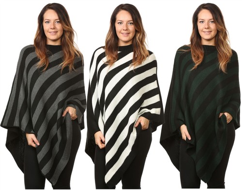 Poncho donna maglia - , righe