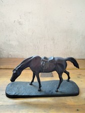 Scultura Bronzo Hunt Cavallo Con Sella E Finimenti