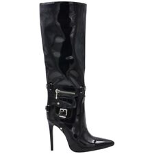 Stivali donna alti lucidi neri in vernice al ginocchio con zip tacco a spillo 12