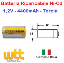 Batteria Ricaricabile NI-CD Torcia D 1,2V 4400mAh 61x33mm poli