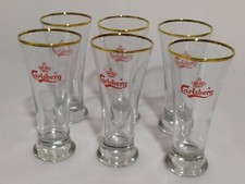 vintage carlsberg 6 bicchieri birra vetro bordo dorato 20cl
