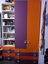 cameretta per 3 ragazzi/bambini, betulla viola e arancio, mondo convenienza.
