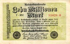 Ro 105b 10 milioni di marchi 1923 FZ:MV BZ:T 5 cifre (026)