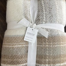 NUOVO!! COPERTA IN CERAMICA BARN STEWART PLAID PELLICCIA SINTETICA 50 X 60" ~ NEUTRA