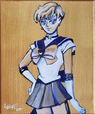 Sailor Moon: Sailor Urano *pittura effetto ORO* pittura acrilica su tela NUOVO