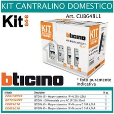 KIT centralino magnetotermico differenziale salvavita 75MQ  BTICINO CUB648L 7 PZ