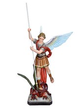 Statua San Michele Arcangelo cm 120 con lancia in vetroresina con occhi di vetro