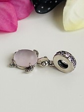 Charm Pendente Tartaruga Rosa E Argento