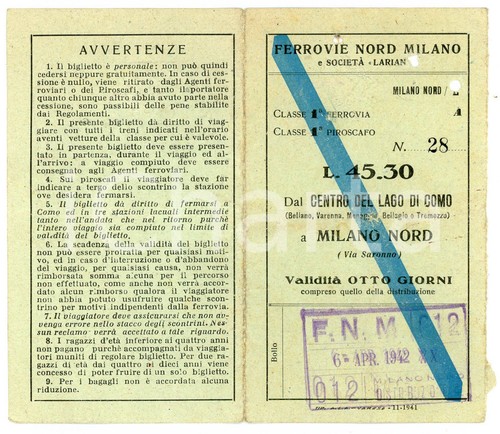 1942 ferrovie nord milano soc - ferrovie,
