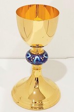 CALICE DA MESSA IN OTTONE. BAGNO ORO 24 KT. ALTEZZA 23 Cm Made In Italy Nuovo. 