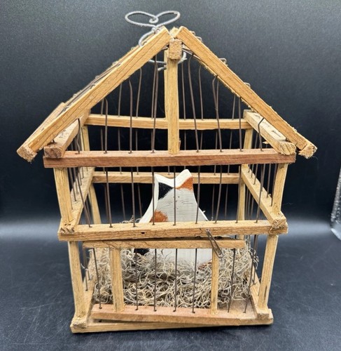 Vtg primitive wood metal - wood, bird