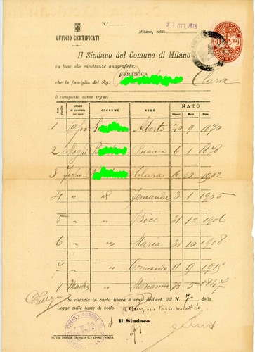 Documento milano 1916 stato - documento,