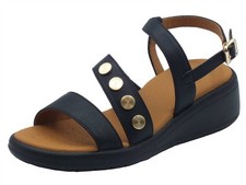 Geox D550EF Meliconia Black Sandali zeppa bassa per Donna in pelle nera