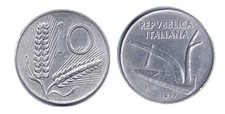 ITALIA REPUBBLICA 10 LIRE 1977 ARATRO E SPIGHE MONETA MOLTO RARA