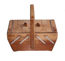 SCATOLA CASSETTA PORTA LAVORO DA CUCITO ANNI 60 IN LEGNO