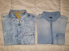 Camicie Cotone slim fit Piazza Italia+OVS Effetto Denim chiaro/lavaggio acido(S)