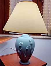 Lume Vintage Lampada da tavolo Abat-jour del 1989, verde, decorata fiori rilievo