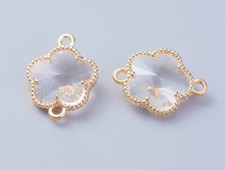 2pz ciondoli connettori fiore in vetro cristallo 15x12mm colore oro bijoux