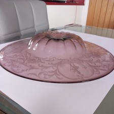 Antica ciotola in vetro trasparente/rosa rotonda 38 cm fiori incisi dandy georgiano e dama 