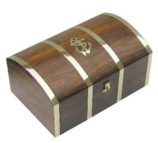 Bauletto scatola cassetta in legno con ancora intarsiata cofanetto porta oggetti