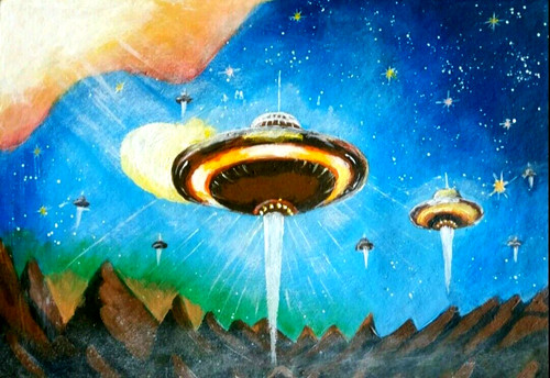 Pianeti pittura ufo cosmos - ufo,