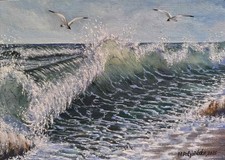 Opera d'arte originale dipinto olio paesaggio moderno BERDS WAVES paesaggio marino arte regalo A4