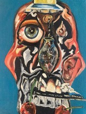 Bella Pittura 1960 Olio Carta Tela Memento Moto Vanità Teschio Testa Morta Arte