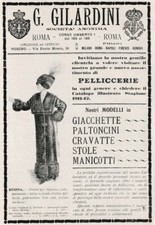 PUBBLICITA' 1912 G. GILARDINI ROMA FABBRICA PELLICCE PALETOT MODELLI LIBERTY 