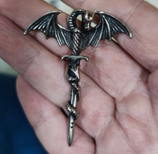 Collana ciondolo pendente gotico drago spada girocollo acciaio inossidabile uomo