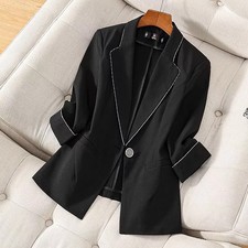 Blazer Donna Nero Elegante Giacca Con Profili A Contrasto Maniche 3/4 CF51568