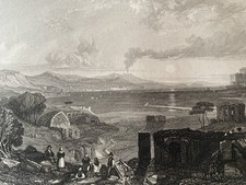 Incisione su acciaio 1832 Veduta di Baia Pozzuoli Napoli Campania Mare