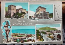 Cartolina mondragone Caserta saluti 4 Vedute Ragazza PIN UP Sp. 1962 Acquarellat