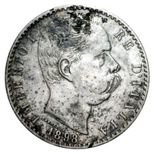 Italia Regno Umberto I 2 lire 1898 Rara Argento Eccezionale antica Patina BB/SPL