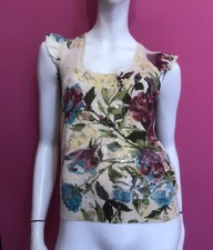 KENZO Maglia beige panna fantasia floreale paillettes vintage Tg M Cotone Cotton