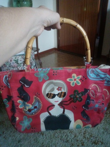 Borsa tela rossa con manici - borsa, rossa,con
