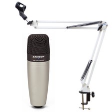 Samson C-01 Studio Microfono a Condensatore + Keepdrum NB35 Braccio Snodato Bianco