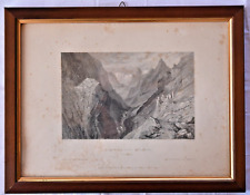 stampa originale Forte Mirabouc (Val Pellice) 1837 Brockedon cornice 31x24cm