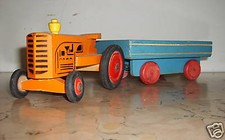 GIOCHI D'EPOCA_GRAZIOSO GIOCATTOLO IN LEGNO_TRATTORE CON RIMORCHIO_DA COLLEZIONE