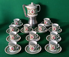 RARA CAFFETTIERA VINTAGE ALLUMINIO E PORCELLANA IPA 6 TAZZE + 12 TAZZINE. CN37