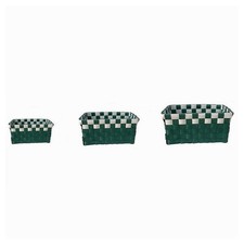 SET 3 CESTINI PORTAOGGETTI ORGANIZER TESSUTO BAGNO RETTANGOLARI VERDE BIANCO 590