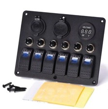 PANNELLO ELETTRICO QUADRO BARCA 5+1 LED CON VOLTMETRO E 2 USB WATERPROOF IP65